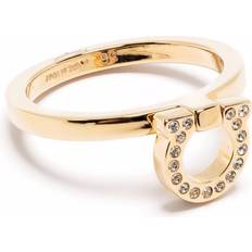 Ferragamo Women Rings Ferragamo crystal-embellished logo ring women Brass/glass One Yellow