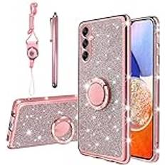 Luxury Bling Cute Protective Case with Kickstand Strap for Galaxy A14 5G