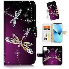 Apple iPhone 13 Wallet Cases AJOURTEK for iPhone 13 Art Designed Flip Wallet Style Cover Case Fancy Flower Full Body Protection AD003 #24887 Dragonfly