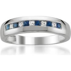 Men - Solitaire Rings La4ve Diamonds La4ve Diamonds 1/2 Carat Channel Set Princess-cut Diamond & Blue Sapphire Wedding Band Ring for Men in 14K White Gold I-J, I1-I2