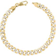 Gold - Men Bracelets Nuragold Cuban Chain Curb Bracelet - Gold/Diamonds