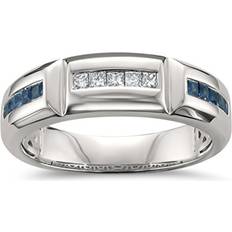 Men - Solitaire Rings La4ve Diamonds La4ve Diamonds 14k White Gold Princess-Cut Diamond & Blue Sapphire Men's Wedding Band Ring 5/8 cttw, I-J, SI2-I1