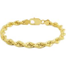 Nuragold 14k Yellow Gold 7mm Rope Chain Diamond Cut Bracelet, Mens Jewelry  7.5 8 8.5 9