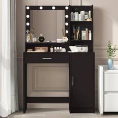 Black Dressing Tables T1 Vanity with Mirror and Light Black Dressing Table 15.7x35.4"