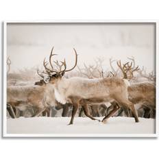 Stupell Industries Elk Herd Snowy Winter Scene Framed Art 30x24"