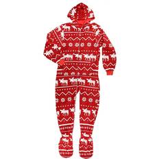 Clothing Ugly Christmas Nordic Moose Adult Hooded Onesie Red/White