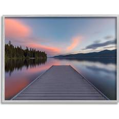 Stupell Industries Serene Lake Dock Quiet Pink Sunrise Reflection Framed Art 14x11"