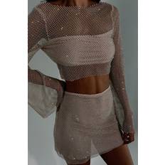 BSD Hilton Diamante Mesh Mini Skirt Cream