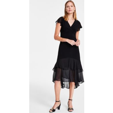 Tommy Hilfiger Women Clothing Tommy Hilfiger Women's V-Neck How-Low Hem Chiffon-Trim Dress Black Black