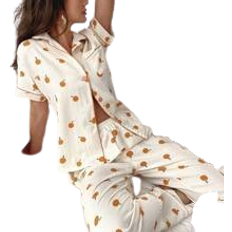 Shein Pajamas Shein Allover Print Contrast Piping PJ Set