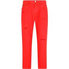 Dolce & Gabbana Red Jeans Dolce & Gabbana straight-leg distressed jeans men Cotton Red