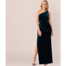 Evening Gowns - Velvet Dresses Adrianna Papell Velvet One Shoulder Gown Hunter