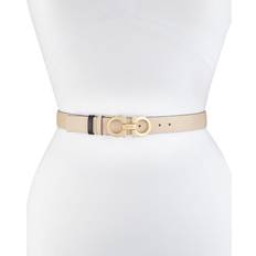 Ferragamo Women Belts Ferragamo Salvatore Women's Skinny Gancini Belt Macadamia/Black/Gold 40in/100cm