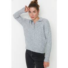 Damen - Grau - Rollkragenpullover Trendyol Collection Damen Plain Turtleneck Sweater Sweatshirt, Grau