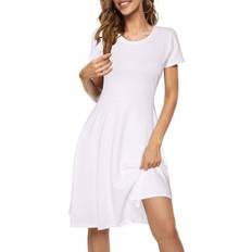 HUHOT White Summer Dresses Sundresses for Women White Sundress Short Sleeve Cotton Spring Dresses Casual Midi Dress for Teens