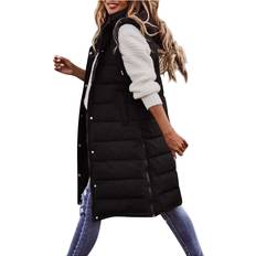 Vests Women Long Hoodie Vest Winter Sleeveless Coat Warm Down Coat With Pockets Quilted Outdoor Jacket Holiday Sweater