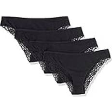 Amazon Essentials Damen Freche Brazilian-Unterwäsche aus Baumwolle und Spitze, 4er-Pack, Schwarz