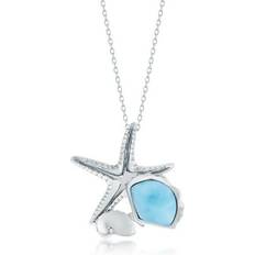Beaux Bijoux Larimar Seashell & Starfish Necklace - Silver/Blue