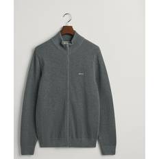 Gant Men Cardigans Gant Men Cotton Piqué Zip Cardigan Grey