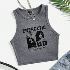 Shein XXL Tank Tops Shein Slogan And Portrait Knitted Slim Fit Tank Top