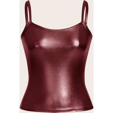 Shein Red Tank Tops Shein Burgundy Pu Elastic Women's Tank Top