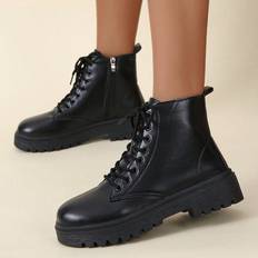 Damen Stiefel & Boots Shein Women's Fashion Boots,Women's Black Punk Side Zipper Motorcycle Boots