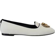 Dolce & Gabbana Low Shoes Dolce & Gabbana White Velvet Slip Ons Loafers Flats Shoes EU36.5/US6