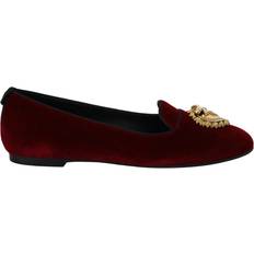Dolce & Gabbana Women Loafers Dolce & Gabbana Bordeaux Velvet Slip-On Loafers Flats Shoes EU37.5/US7