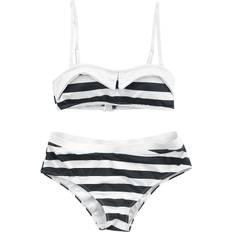 Dame - M Bikinisett Pussy Deluxe Rockabilly Bikinisett Big Party Stripes Bikini til Damer svart-hvit