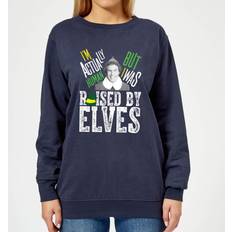 Blue - Christmas Sweaters - Women Elf Raised By Women's Christmas Sweater Navy