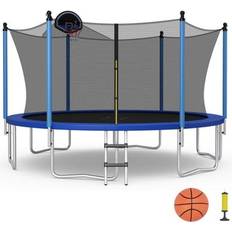 Costway 12/14/15/16 Feet Outdoor Recreational Trampoline with Ladder and Enclosure Net-15 ft