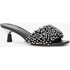 39 ½ Sandaletter Michael Kors MK Amal Crystal Embellished Leather Kitten Heel Sandal Black