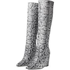 Michael Kors Damen Hohe Stiefel Michael Kors MK Isra Snake Embossed Leather Wedge Boot Black IT