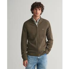 Gant Cardigans Gant Men Cotton Piqué Zip Cardigan Green