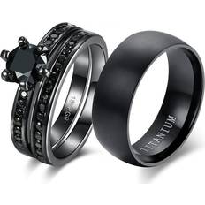 Black Rings Matching Rings Couple Ring Black Gold Plated 1CT CZ Women Wedding Ring Sets Men Ring