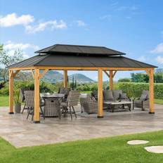 Pavilions & Accessories Sunjoy Outdoor Patio Aluminum Hardtop Gazebo, Cedar Gazebo