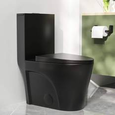 Toilets DeerValley Ace 1-Piece 0.8/1.28 GPF Dual Flush Elongated Toilet in Black, Seat Included