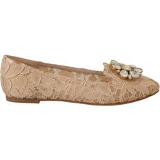Dolce & Gabbana Women Ballerinas Dolce & Gabbana Beige Taormina Lace Crystals Ballet Flats Shoes EU36.5/US6