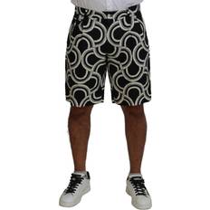 Dolce & Gabbana Jackets Dolce & Gabbana Black White Patterned Linen Bermuda Men's Shorts