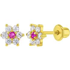 18k Gold Plated Flower Baby Earrings Screw Back Kids 5mm 