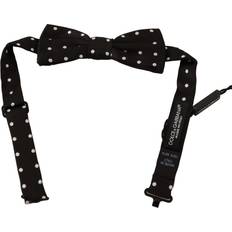 Dolce & Gabbana Unisex Belts Dolce & Gabbana Black White Polka Dot Silk Adjustable Neck Papillon Bow Tie