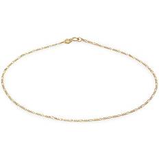 Anklets 14k Solid Yellow Gold 1.3 mm Figaro Link Anklet Spring Ring Clasp