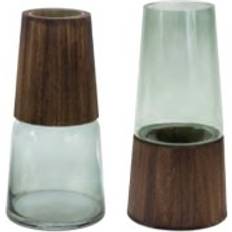 Vases Melrose Set of 2 Brown and Green Glass with Wood Tapered