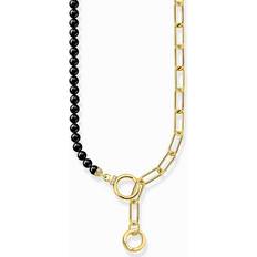 Schmuck Thomas Sabo Collier aus Onyx-Beads und Gliederkette mit weißen Steinen vergoldet schwarz KE2193-177-11-L47V gelbgoldfarben/schwarz/weiß