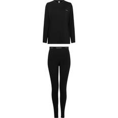 Jersey Nachtwäsche Calvin Klein Damen Pyjama-Set Lang, Schwarz Black