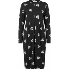 Herre - L Kjoler Masai Namoli Dress Black Long Sleeve Knee Length Jersey Zip Neck Detail Floral Flower Print XL, BLACK