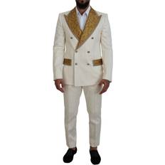 L - Men - White Suits Dolce & Gabbana Off White Gold Striped Tuxedo Slim Fit Men's Suit