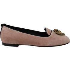 Dolce & Gabbana Low Shoes Dolce & Gabbana Pink Velvet Slip Ons Loafers Flats Shoes