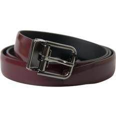 Rot Gürtel Dolce & Gabbana Bordeaux Leather Silver Metal Buckle Belt