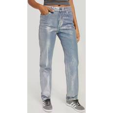 Damen - Silbrig Jeans Only Straight leg jeans Blue Denim Silver Coating Onljaci Mw Silver Coated Jns Dn Jeans